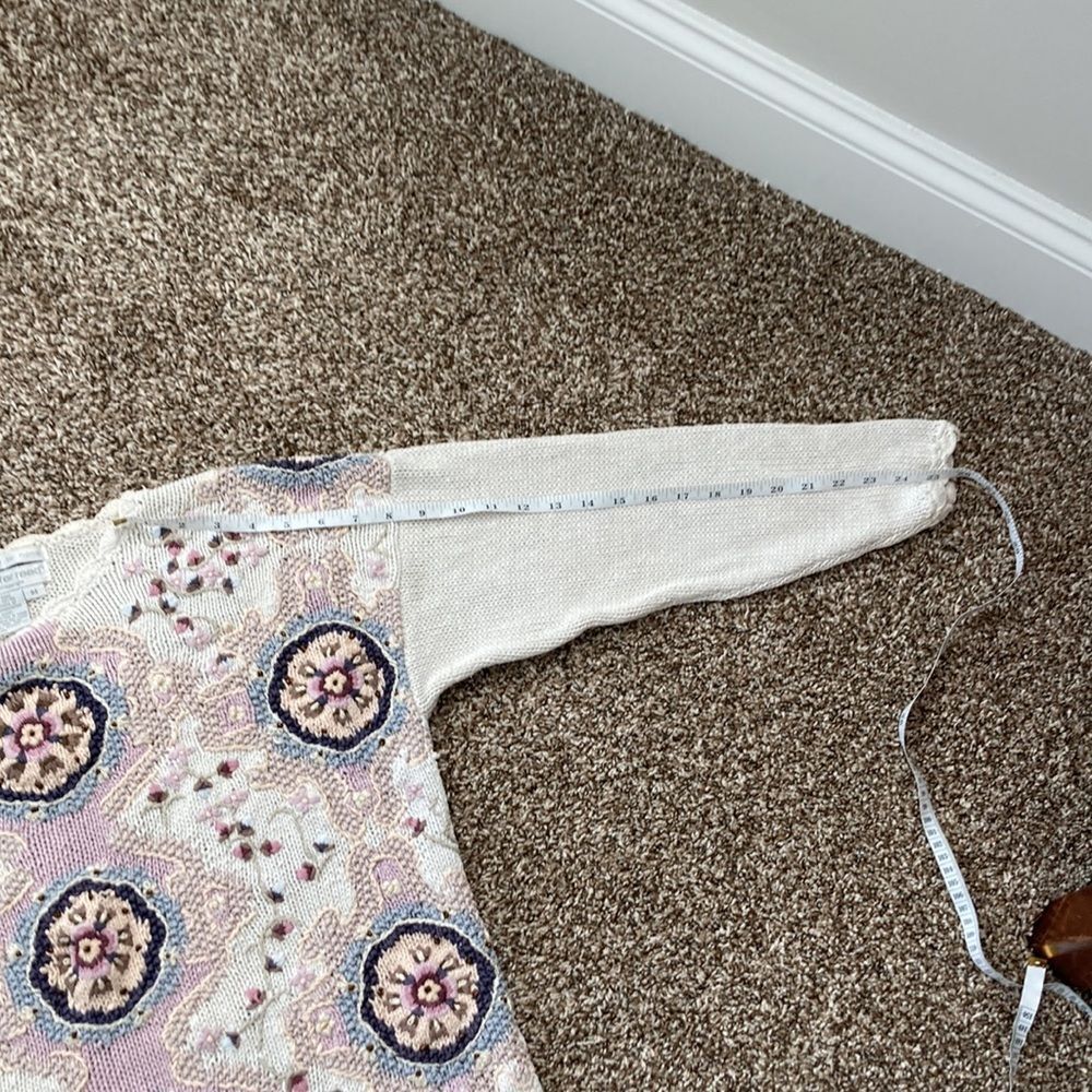 Vintage Jennifer Reed Hand Knit Embroidered Floral Winter Sweater Medium - Picture 10 of 16